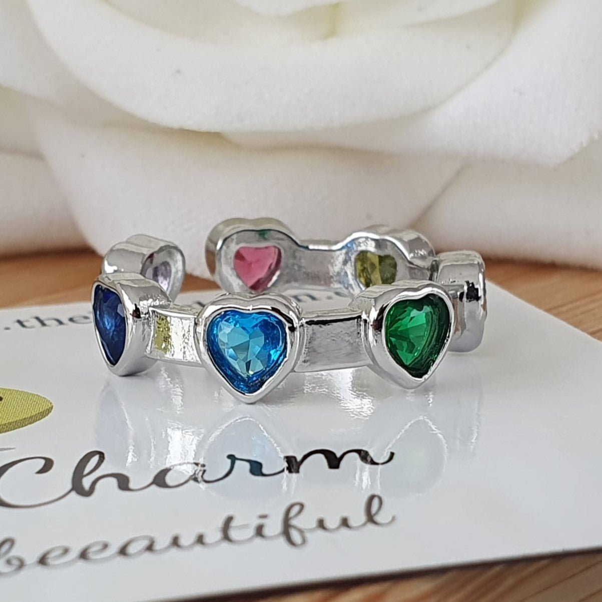 Rainbow Hearts Ring - The Bee Charm